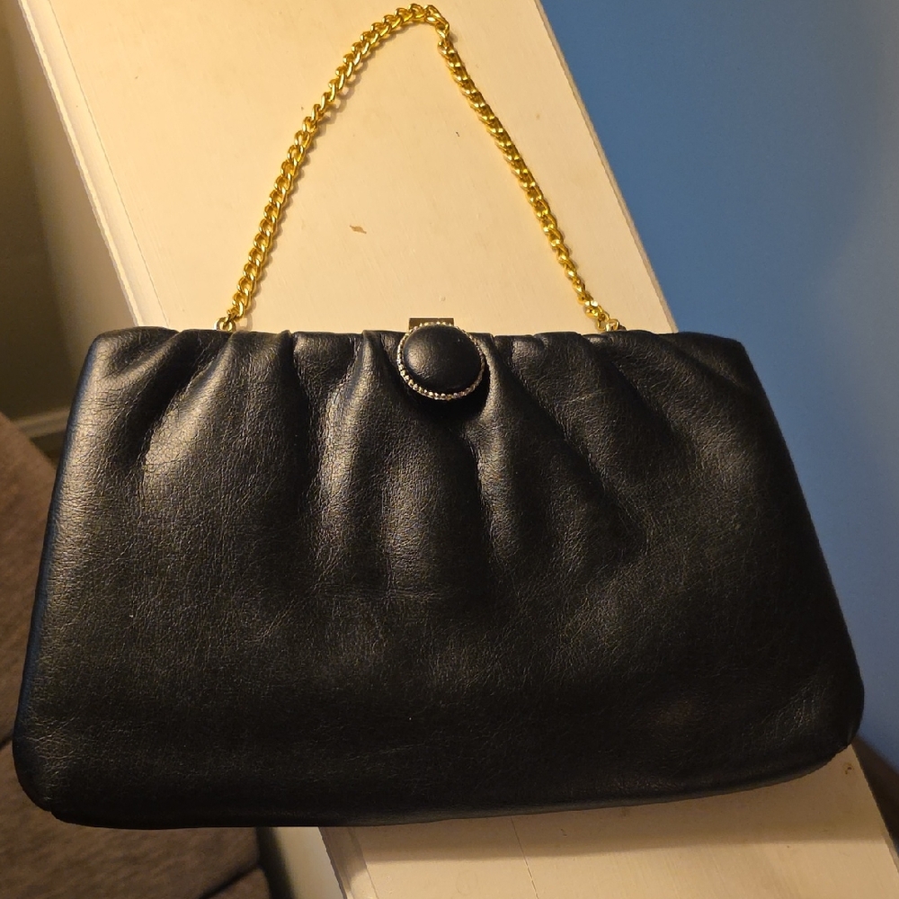 Vintage Black Faux Leather Chain-Handle Women's Purse